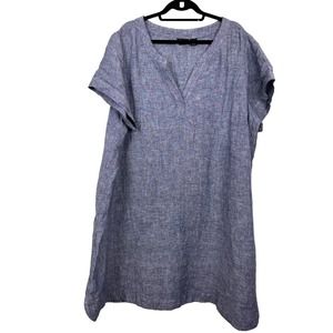Tahari Blue Linen Blend Midi Dress